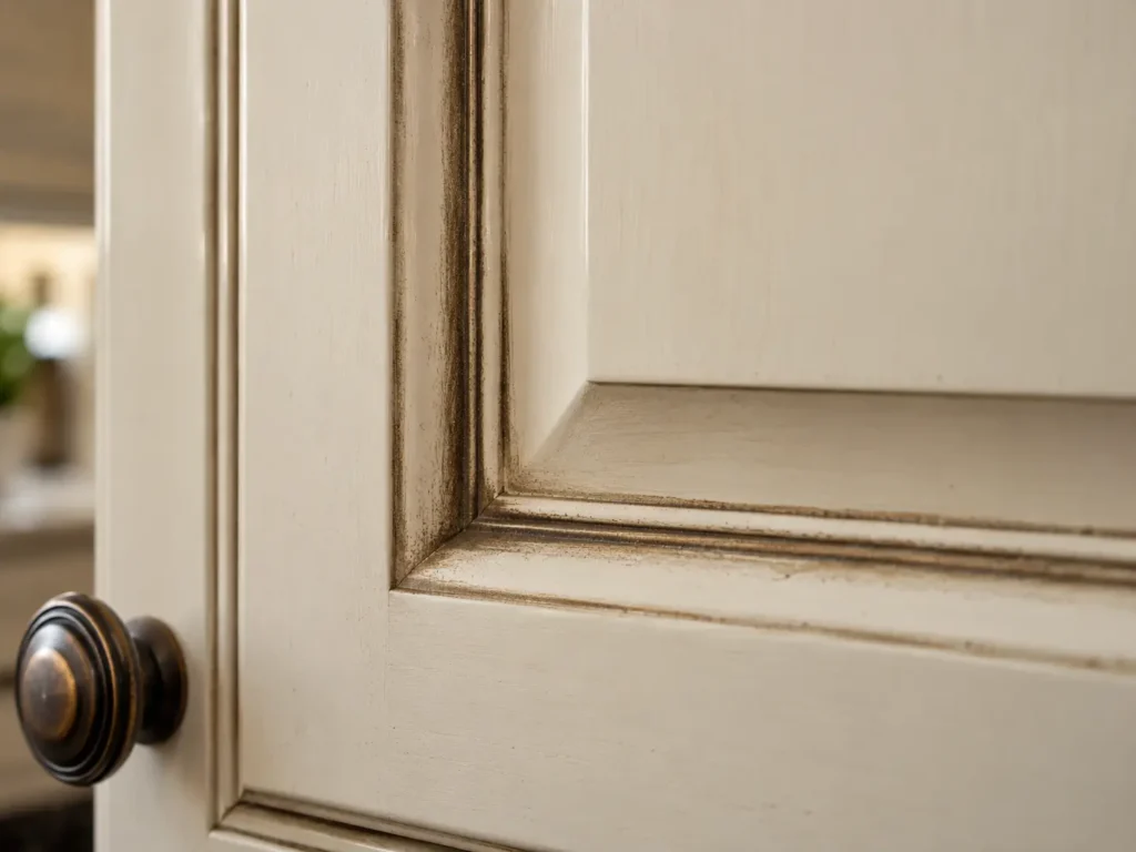 پتینهی تیره در شیار قاب کابینت کلاسیک