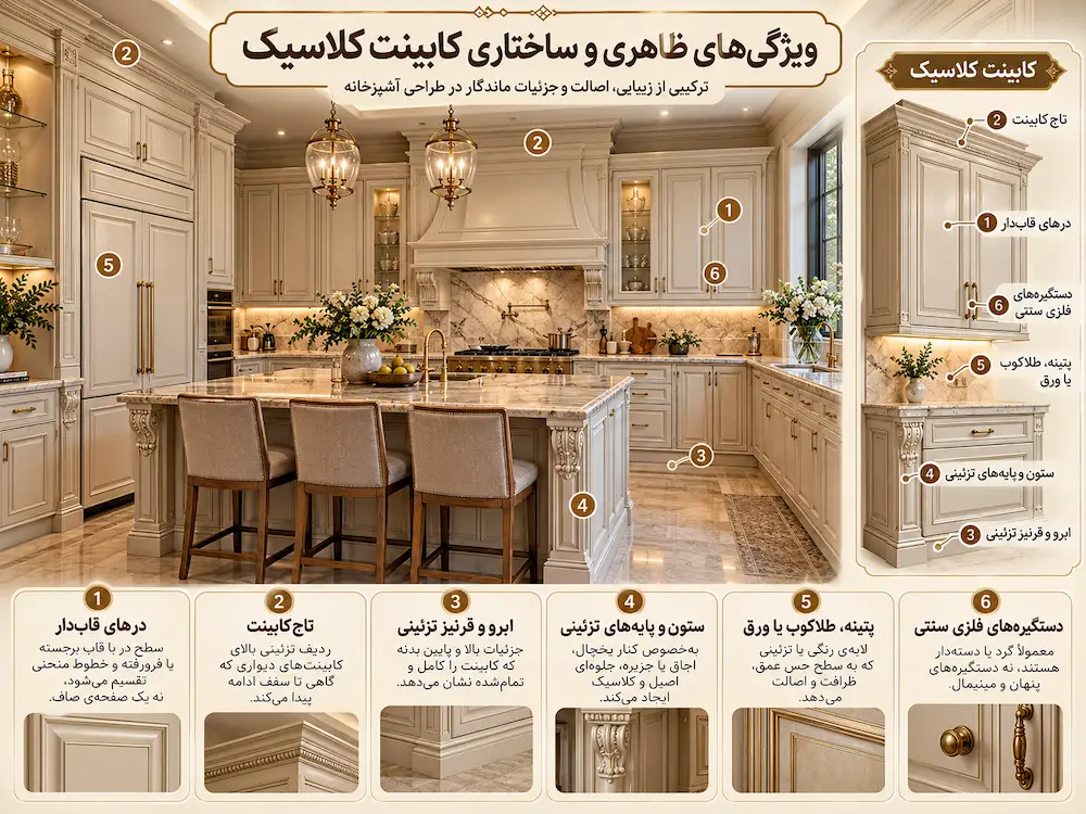 ویژگیهای ظاهری و ساختاری کابینت کلاسیک