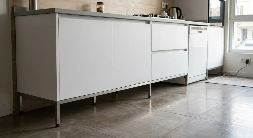کابینت مدرن سفید مینیمال با پایه فلزی نازک
